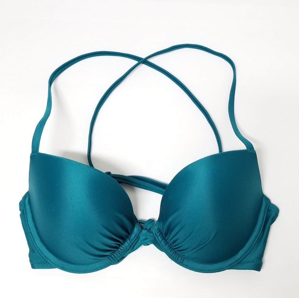 Aerie Turquoise Perkier Pushup Crossback Underwire Bikini Top Sz 34B - Picture 2 of 7
